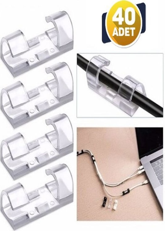 Kablo Sabitleyici Klipsler 40 Adet Kablo Düzenleyici Duvar Fayans Cam Kablo Tutucu Yapışkanlı Ürün 40'lı