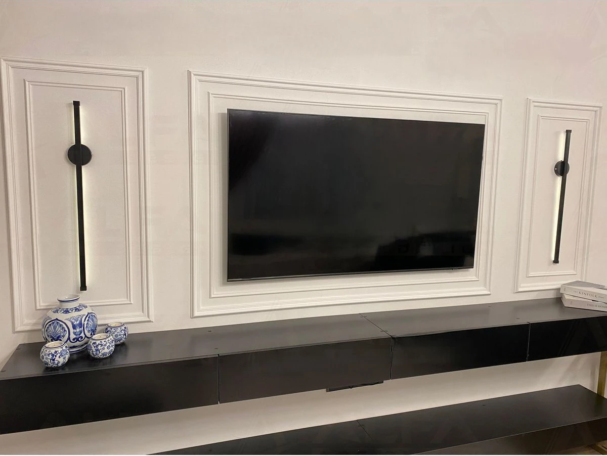 Tv Ünitesi Özel Tasarım Montaja Hazır Poliüretan Boyanabilir Çıta Eği mli Model 6 Çerçeveli Set