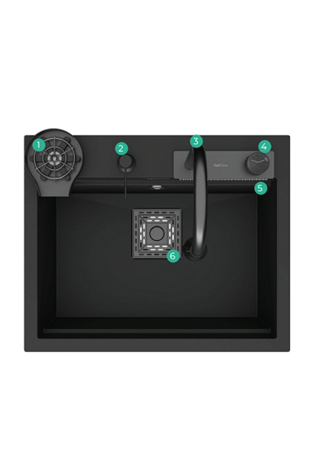 Real Stone Angel Granit Akıllı Eviye Seti Antrasit 60x49 cm