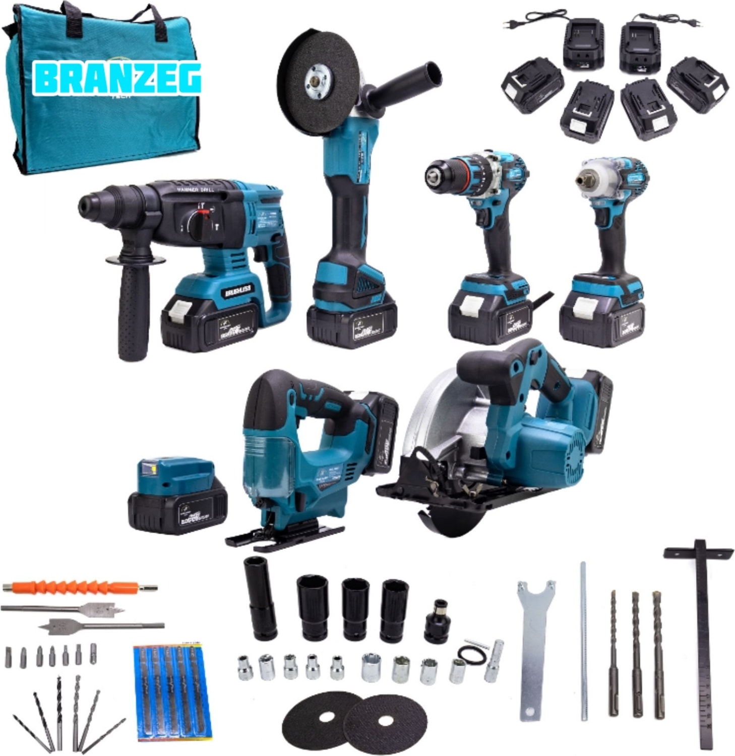 36V Super Şarjlı 7li Yedili Matkap Set 4x Akü 2x Sarj Cihazı Yedili Set (Powerbank&led+ Ş.HILTI+Ş.SPRAL+S.SIKMA+13 mm Ç.mandren+Ş.dekupaj+Sunta Kesme)