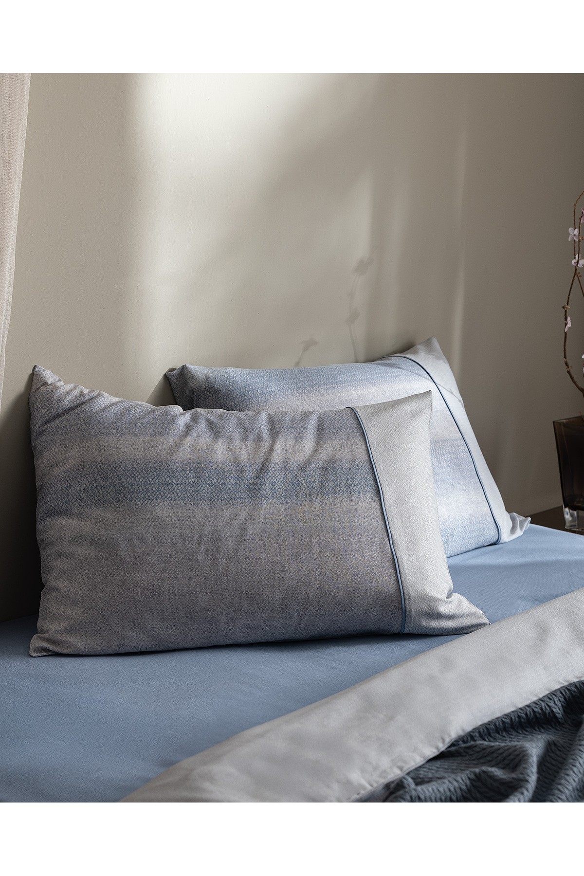 Candide King Size %100 Pamuk  Crep Baskılı Nevresim Takımı - Mavi