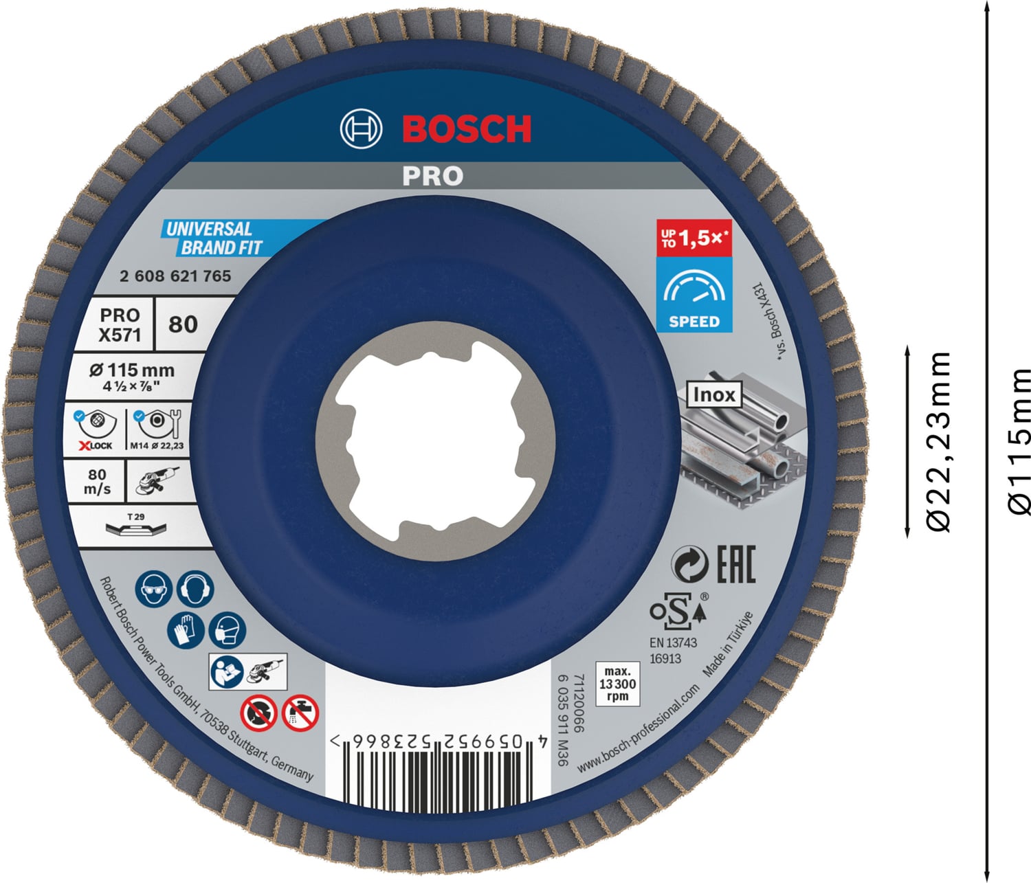 BOSCH - X-Lock - 115 mm 80 Kum Best Serisi Düz Plastik Tabanlı Metal Flap Zımpara Diski