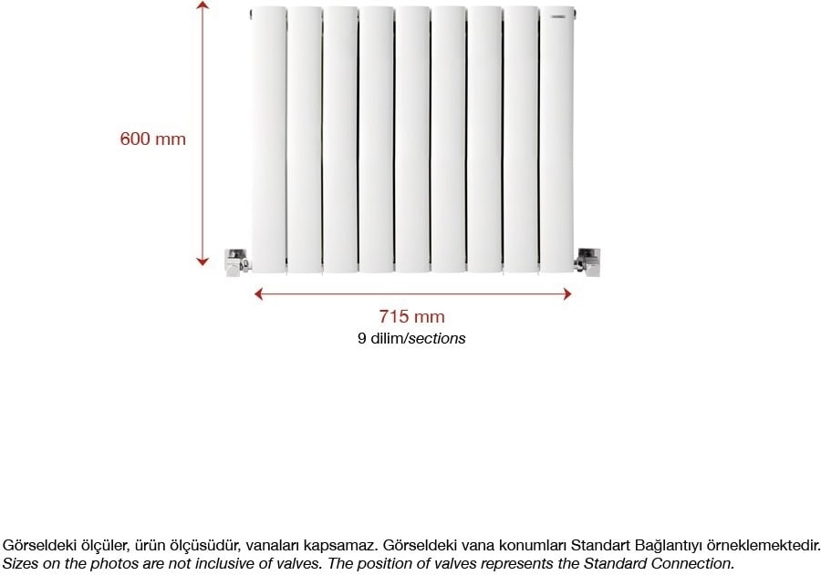 600 x 715 mm Lilac Yatay Beyaz Alüminyum Radyatör Standart Bağlantı