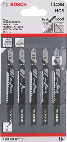 BOSCH - Ekonomik Seri Ahşap İçin T 119 B Dekupaj Testeresi Bıçağı - 5'Li Paket