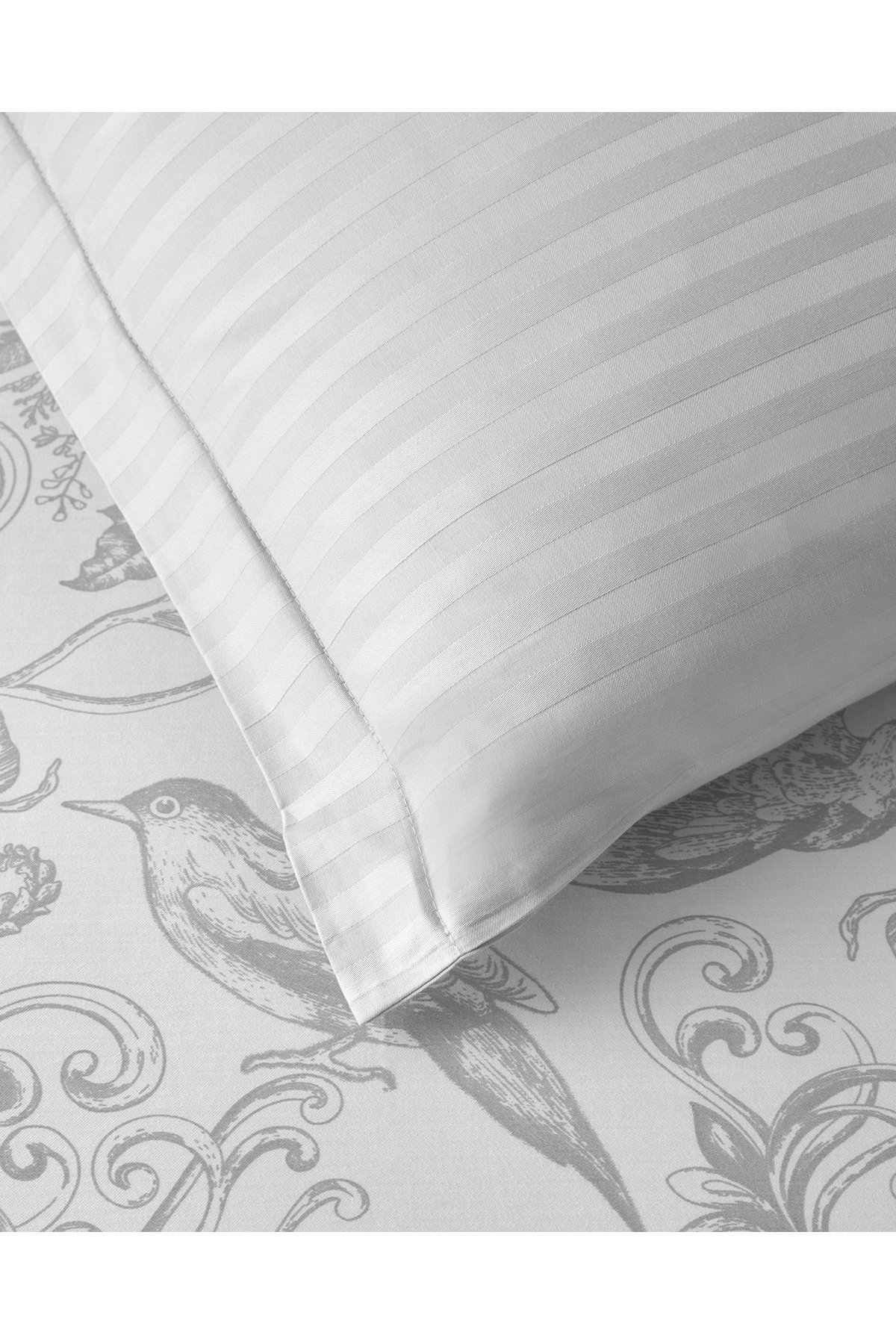 Dainty Bird Pamuk Saten Çift Kişilik Nevresim Takımı 200x220 cm Gümüş
