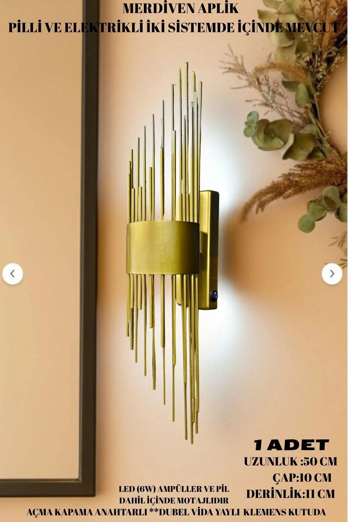 Merdiven Aplik Eskitme, Pilli Aplik, Anahtarlı, Pilli Elektrikli Ledli Duvar Aplik, Gece Lambası