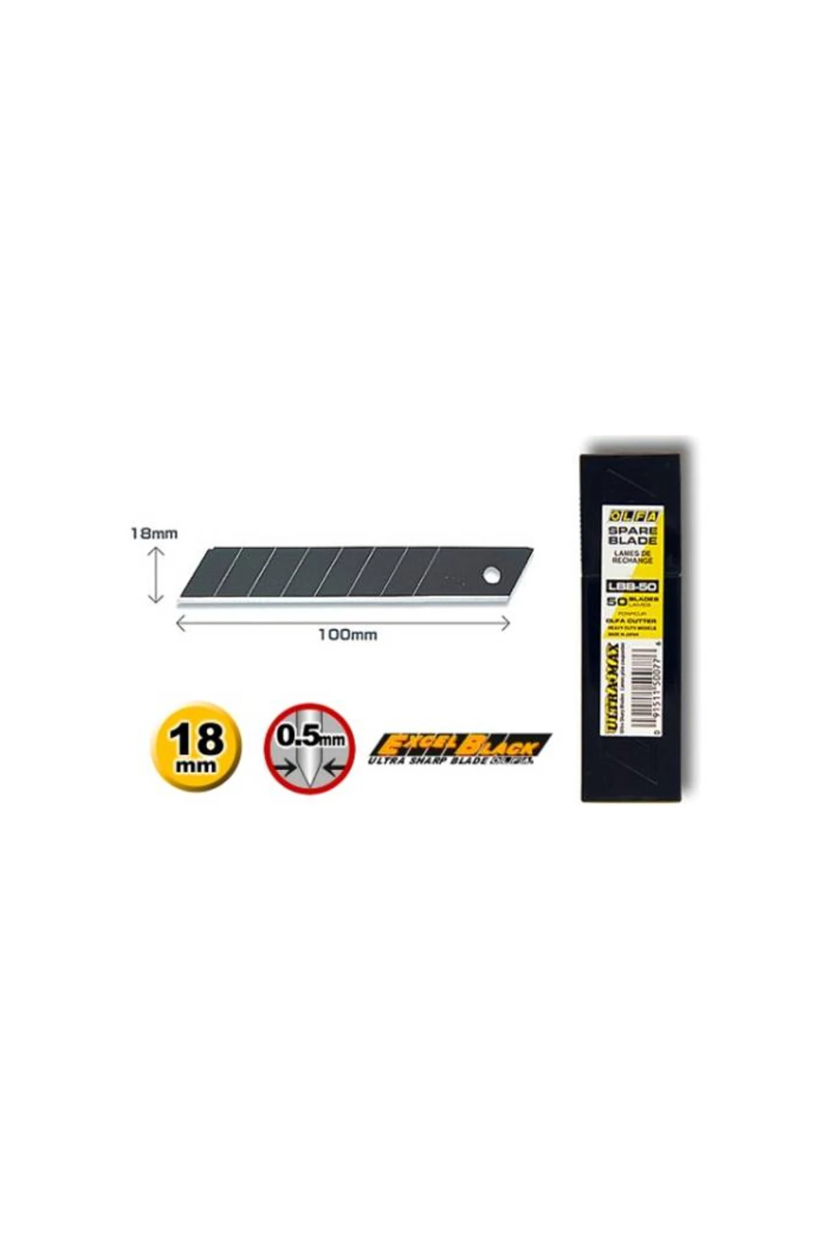 LBB-50 Ekstra Keskin Black Serisi Geniş Maket Bıçağı Yedeği 50'li Tüp