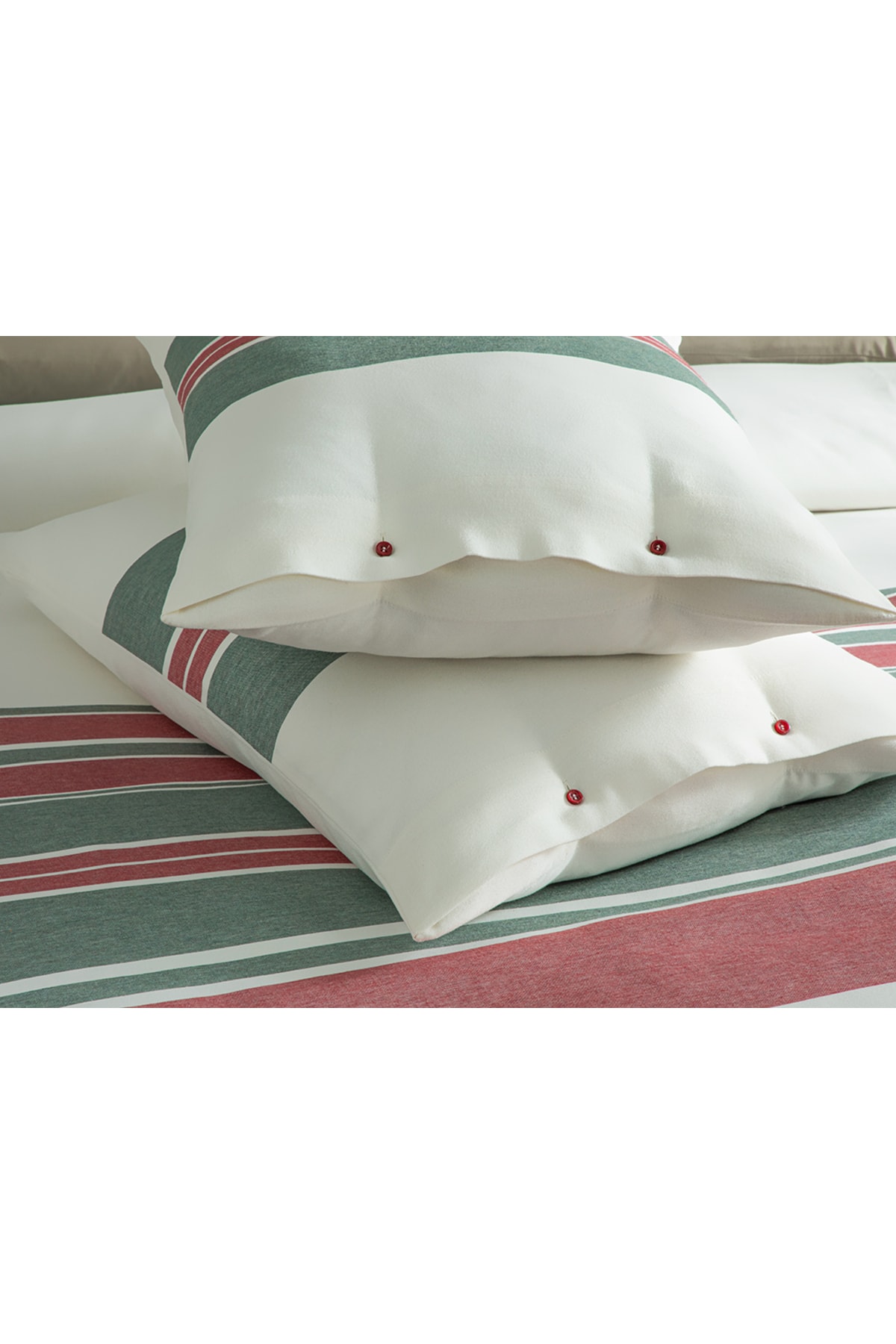 Cosy Stripe Winter Soft Tek Kişilik Nevresim Takımı 160x220 Cm Kırmızı - Yeşil
