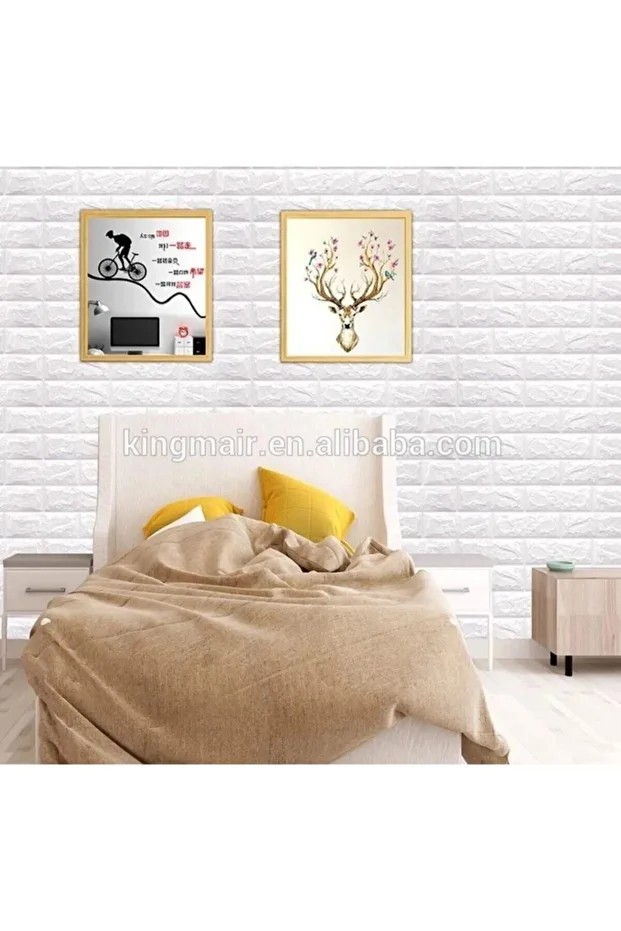 Yapışkanlı Sünger Beyaz Tuğla Duvar Kağıdı Kaplama Paneli 70x77 cm 6 Adet