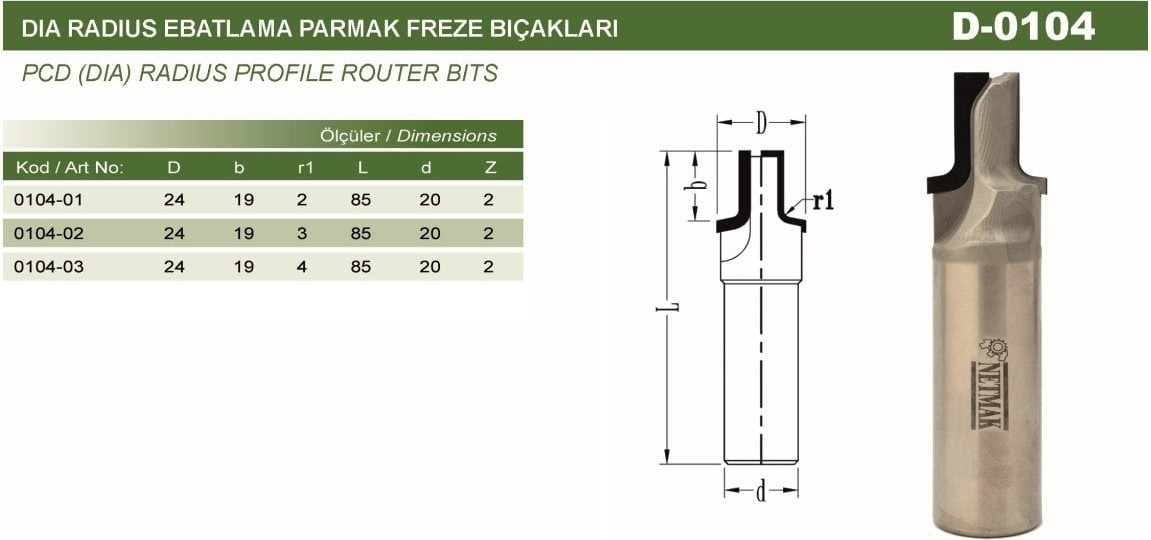Dıa Radüs Kapak Kesim Bıçağı D-0104 R3 - 20 mm