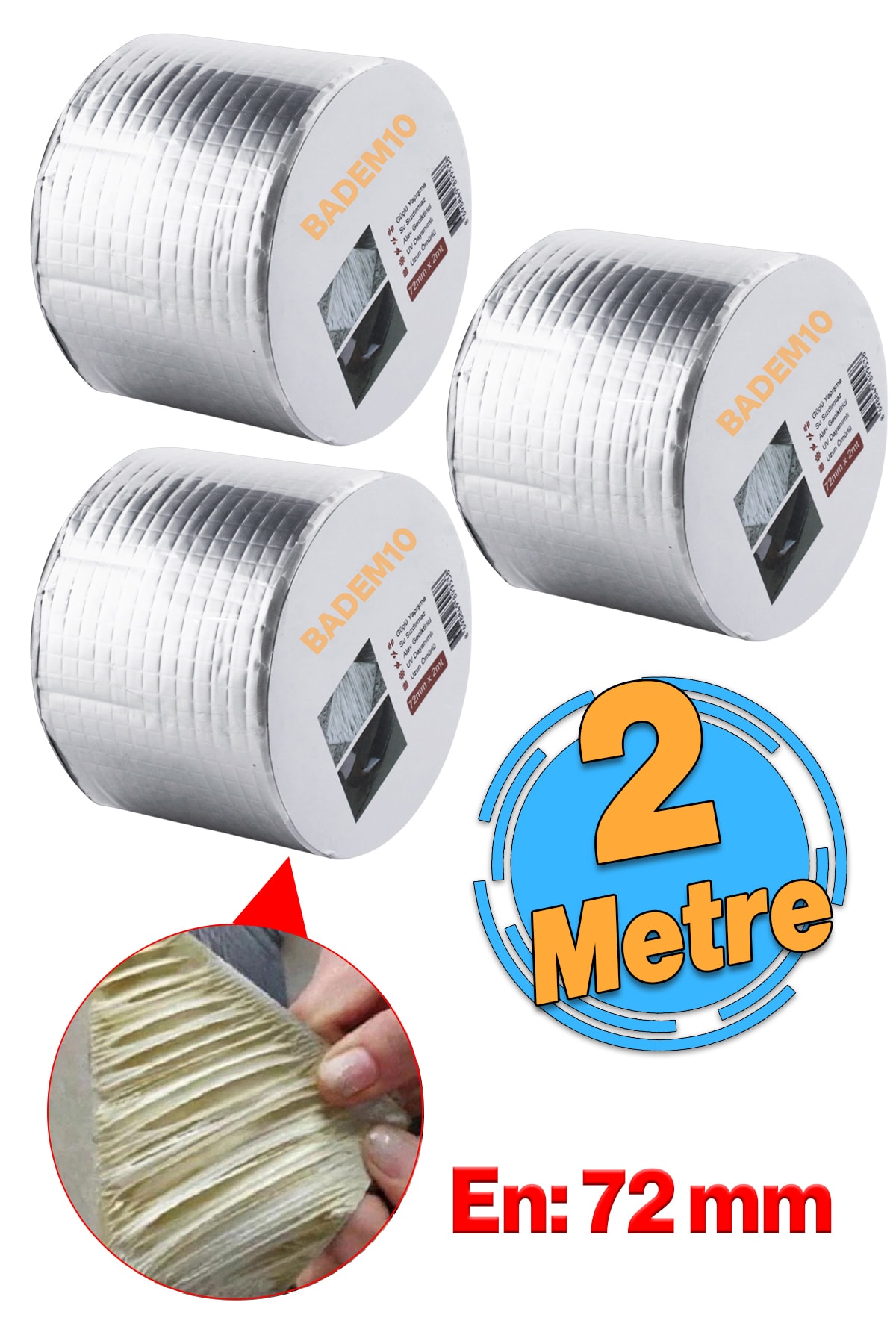 OZKUVVET 3 Adet Çatı İzolasyon (72 mm X 2 MT) Su Sızdırmazlık Yalıtım Çamur Boru Sakız Tamir Bant Bandı