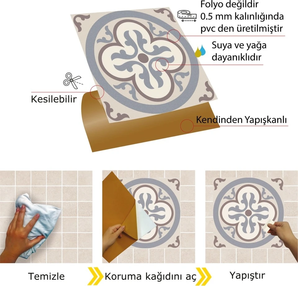 Kendinden Yapışkanlı Alaska 01 Desenli Pvc Karo 30X30 cm (33 Adet) 3m2