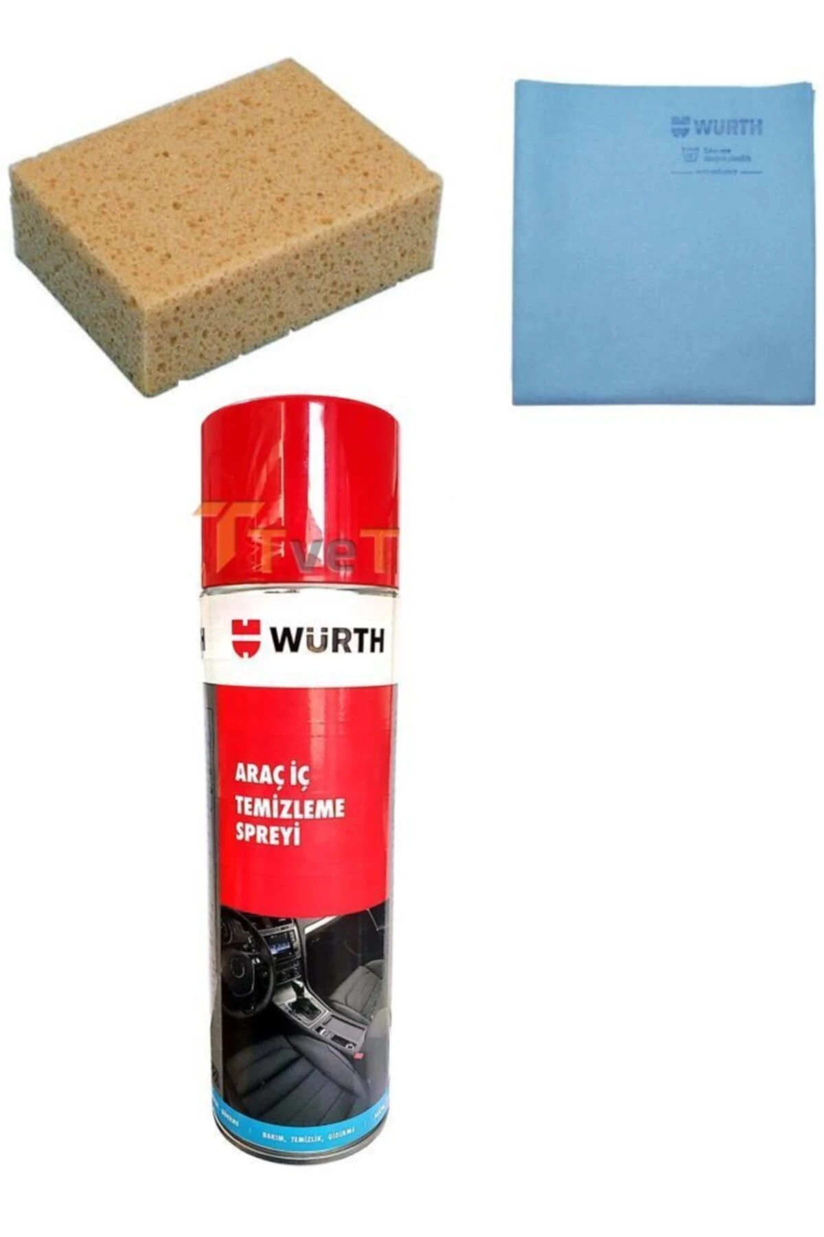 Tvet 3 Lü Set Süngeri, Sentetik Güderi Bez, Araç Içi Köpük Temizleme Spreyi 500 Ml