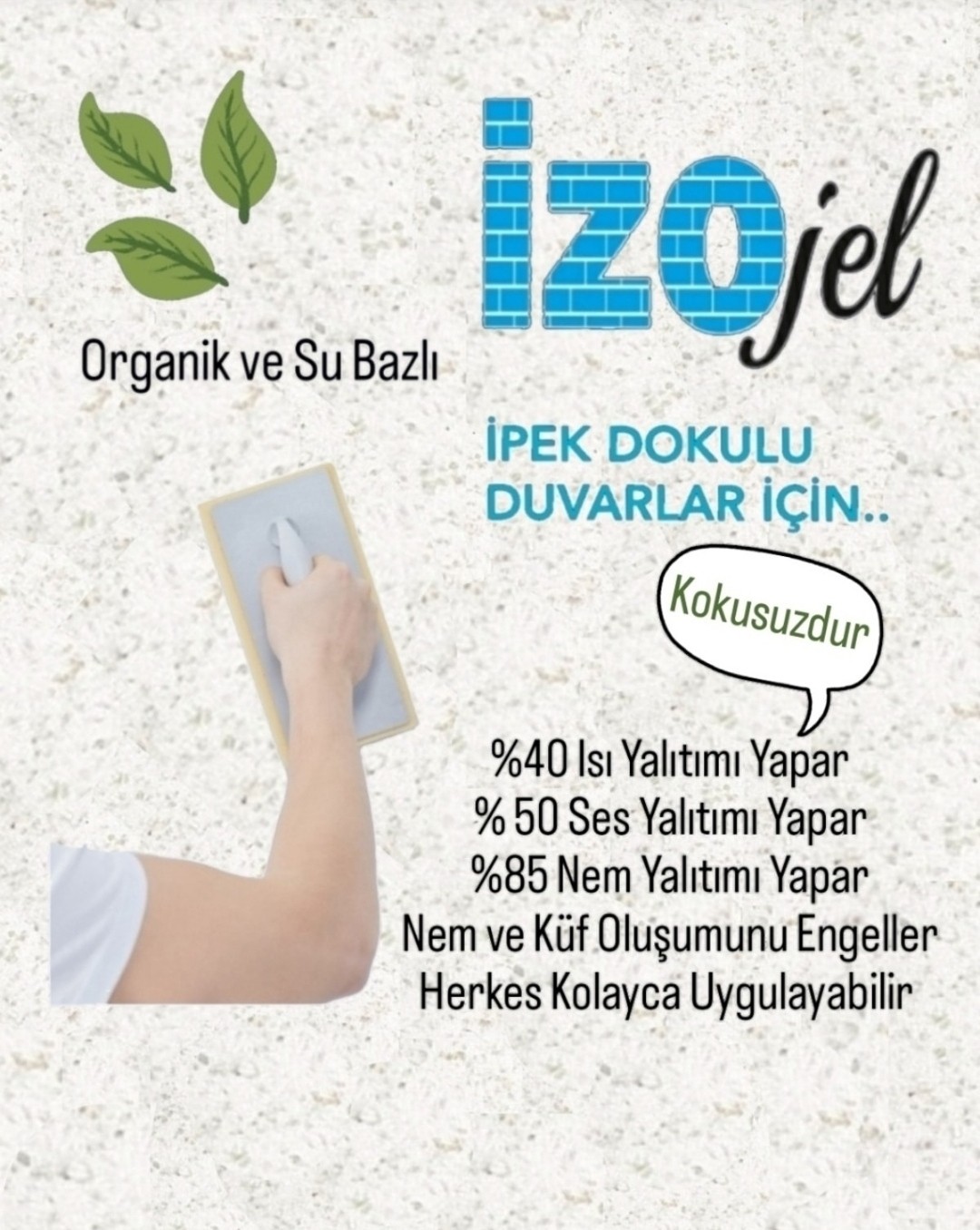 Izojel Organik Ipek Sıva - IZO-025 -Dekoratif Yalıtım Sıvası - Ses & Isı & Nem Yalıtımı