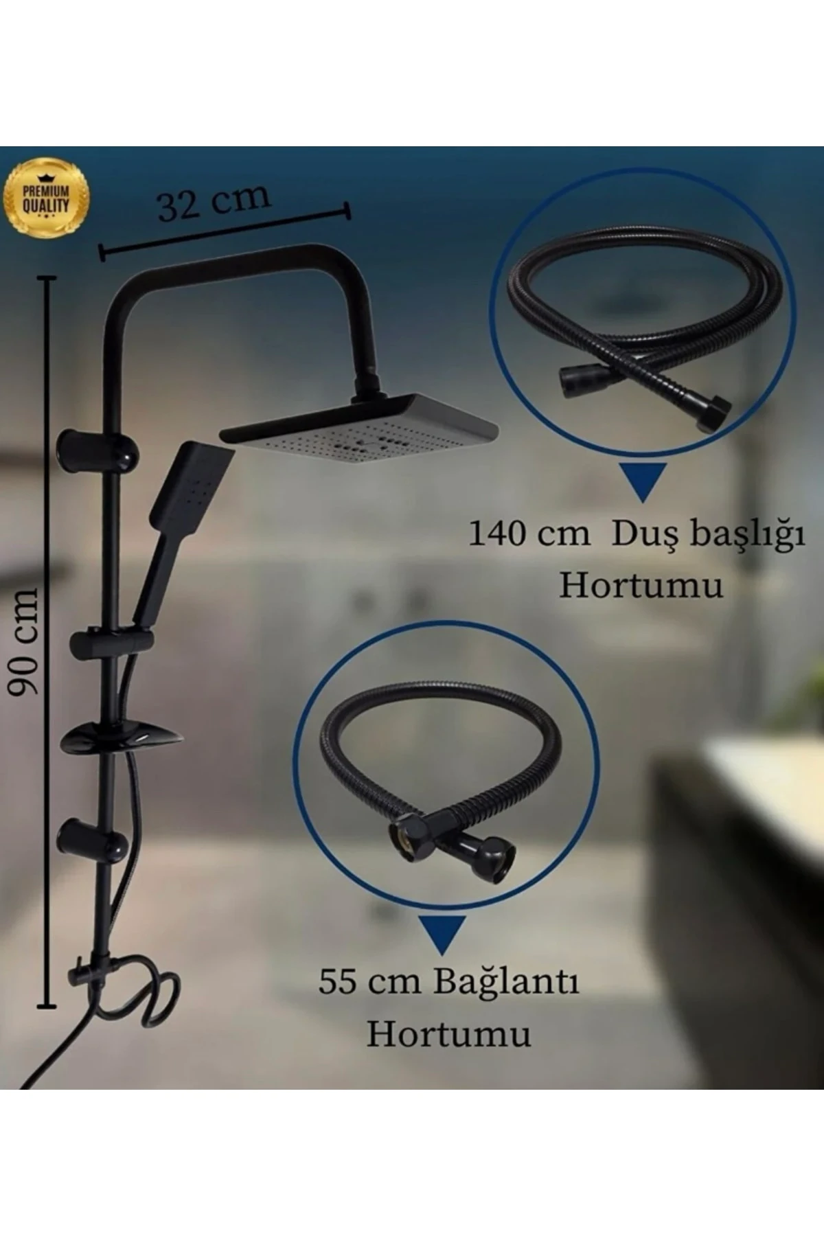 Kca Siyah Robot Duş Seti Yağmurlama Garantili