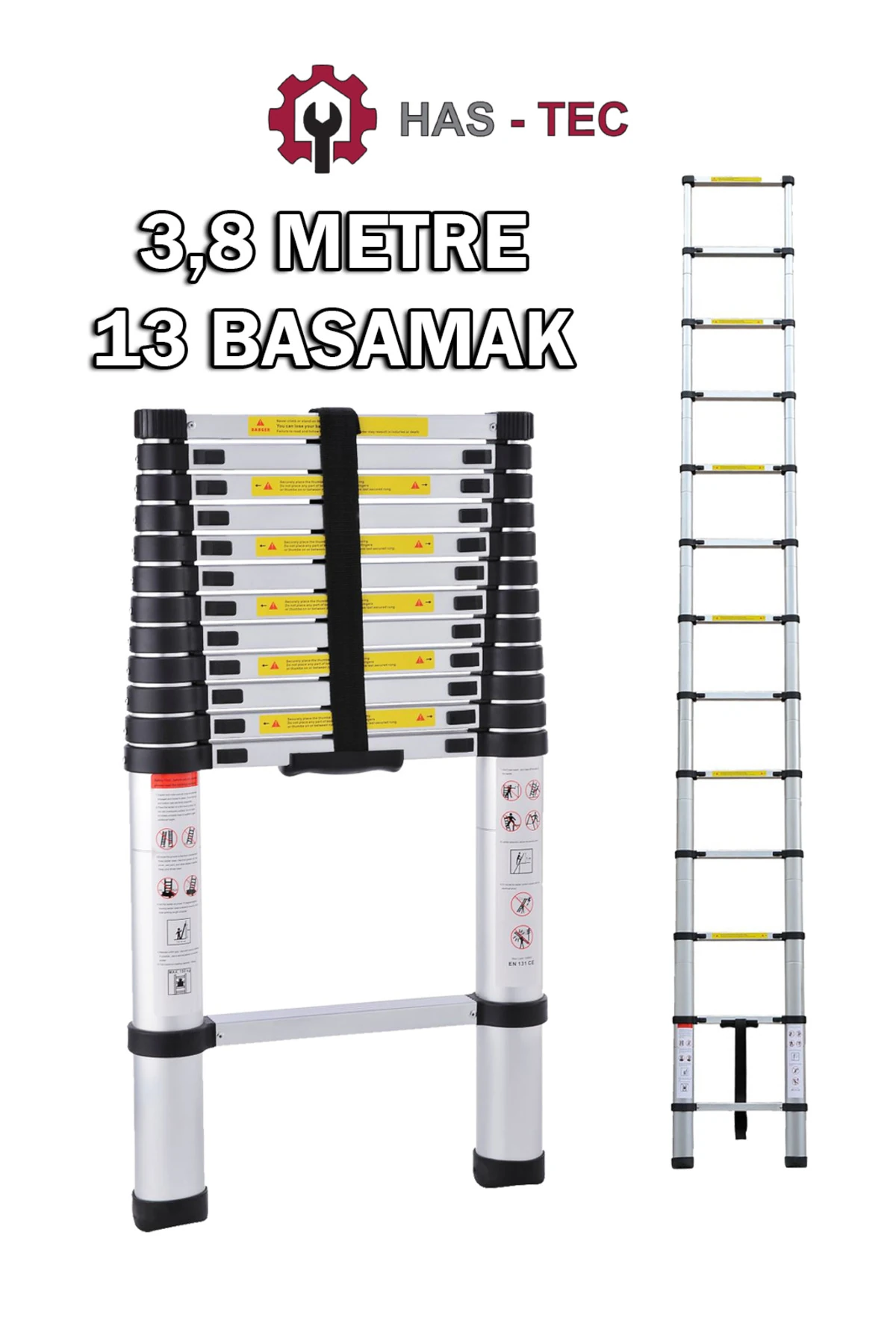 13 Basamaklı Düz Uzayan Teleskopik Merdiven 3,8 m
