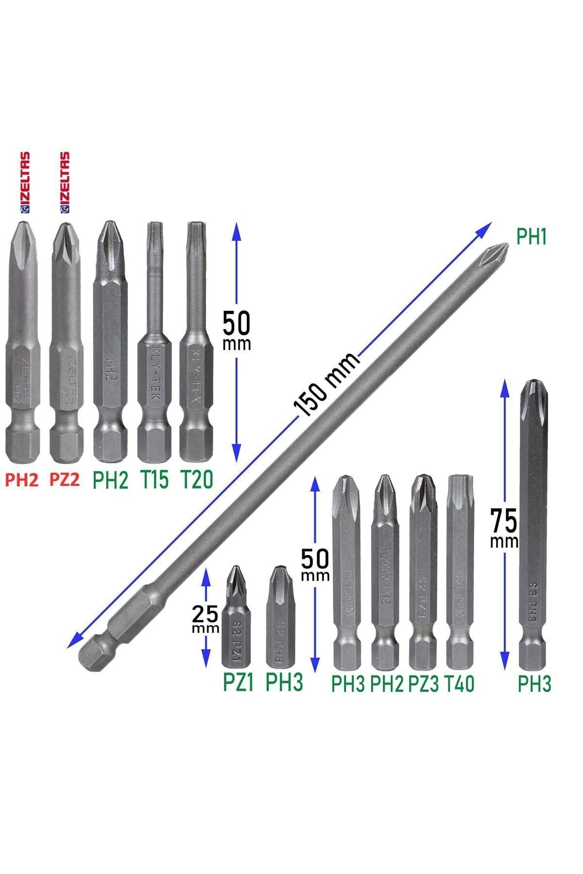 - Klytek Matkap Bits Uç Vidalama Ucu Düz Yıldız Torx Uçları Seti (13 PARÇA)