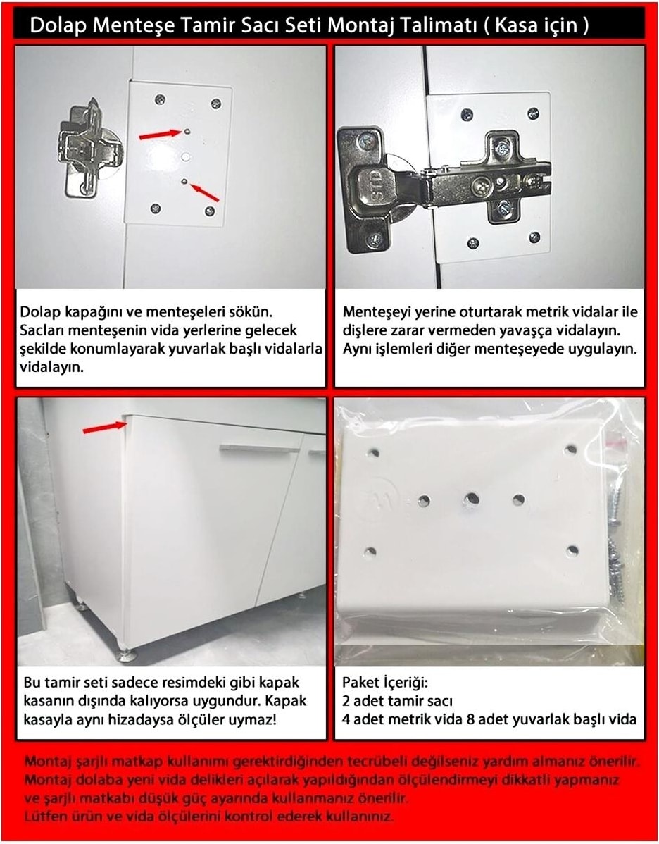 Dolap Menteşe Tamir Sacı Seti Kasa Kısmı Için 2 Li