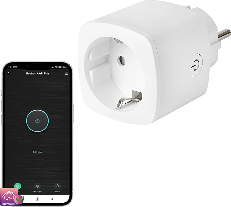 Akıllı Wi-Fi Destekli 16A Akım Korumalı Tekli Priz Uygulama Üzerinden Kontrol