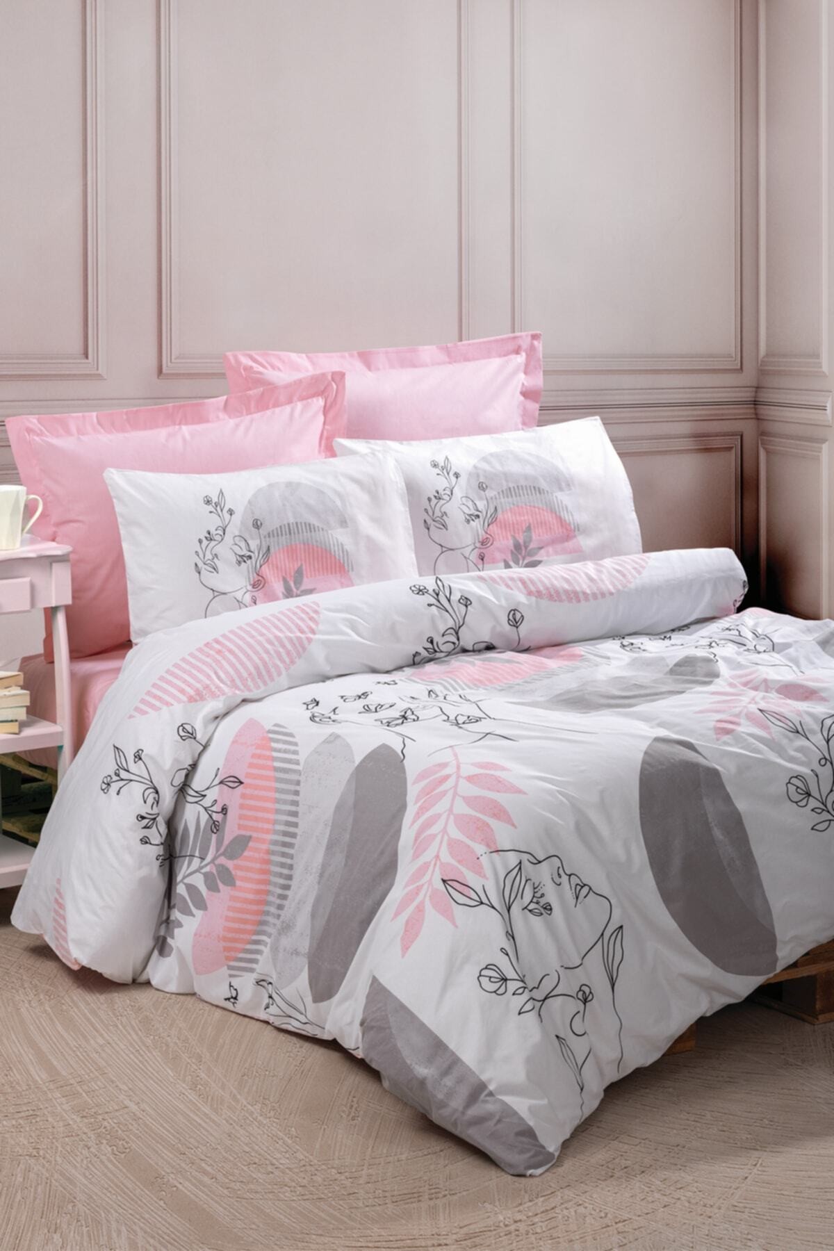 Line Art Ranfoce Çift Kişilik Nevresim Takımı Pretty Pembe