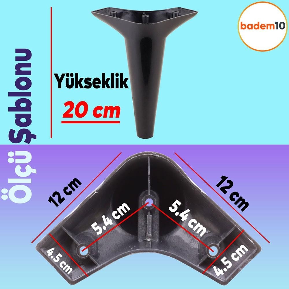 Aspen 12'li Set Mobilya Kanepe Koltuk Tv Ünitesi Ayağı Ayakları Destek 20 Cm Siyah Robot Süpürge