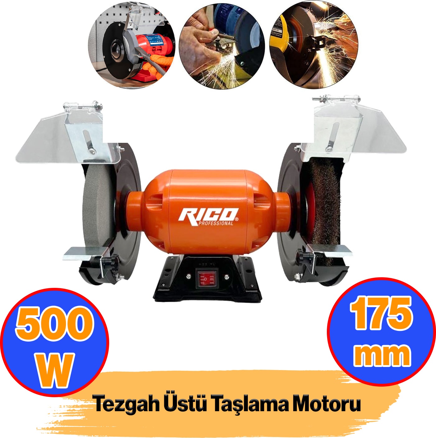Elektrikli Bıçak Kesici Bileme Taş Motoru 175 mm Zımpara 500 W  Taşlama Metal Tezgah Üstü Çark