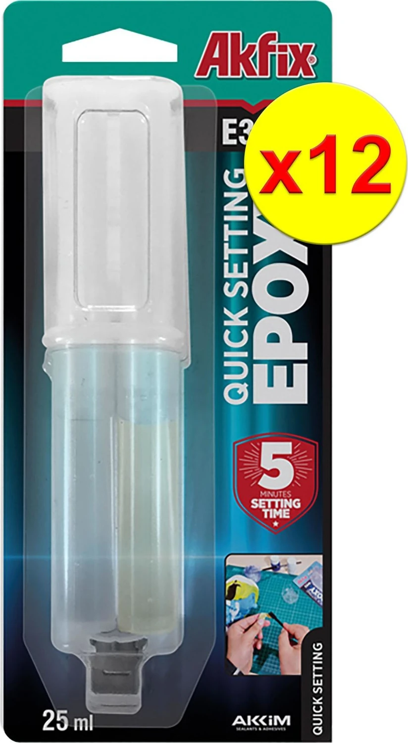 E340 Hızlı Epoksi Yapıştırıcı Şırınga 25 ml 12'li