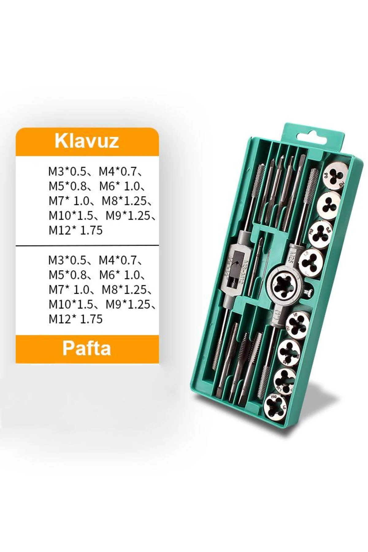 20 Parça Klavuz Pafta Seti Metrik Set M3-m12 Arası 20li Takım
