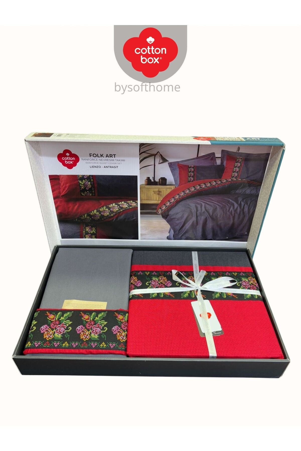 FOLKART LIENZO ANTRASIT Ranforce Çift Kişilik Nevresim Takımı %100 Pamuk