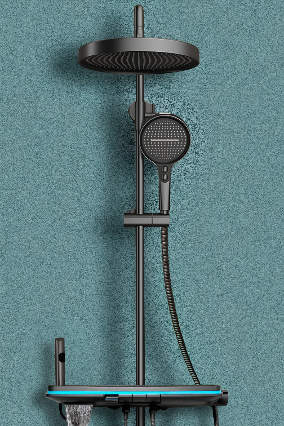 Dijital Led Göstergeli Piyano Tuşlu Termostatik Banyo Batarya Duş Sistemi Tepe Robot Duş Seti