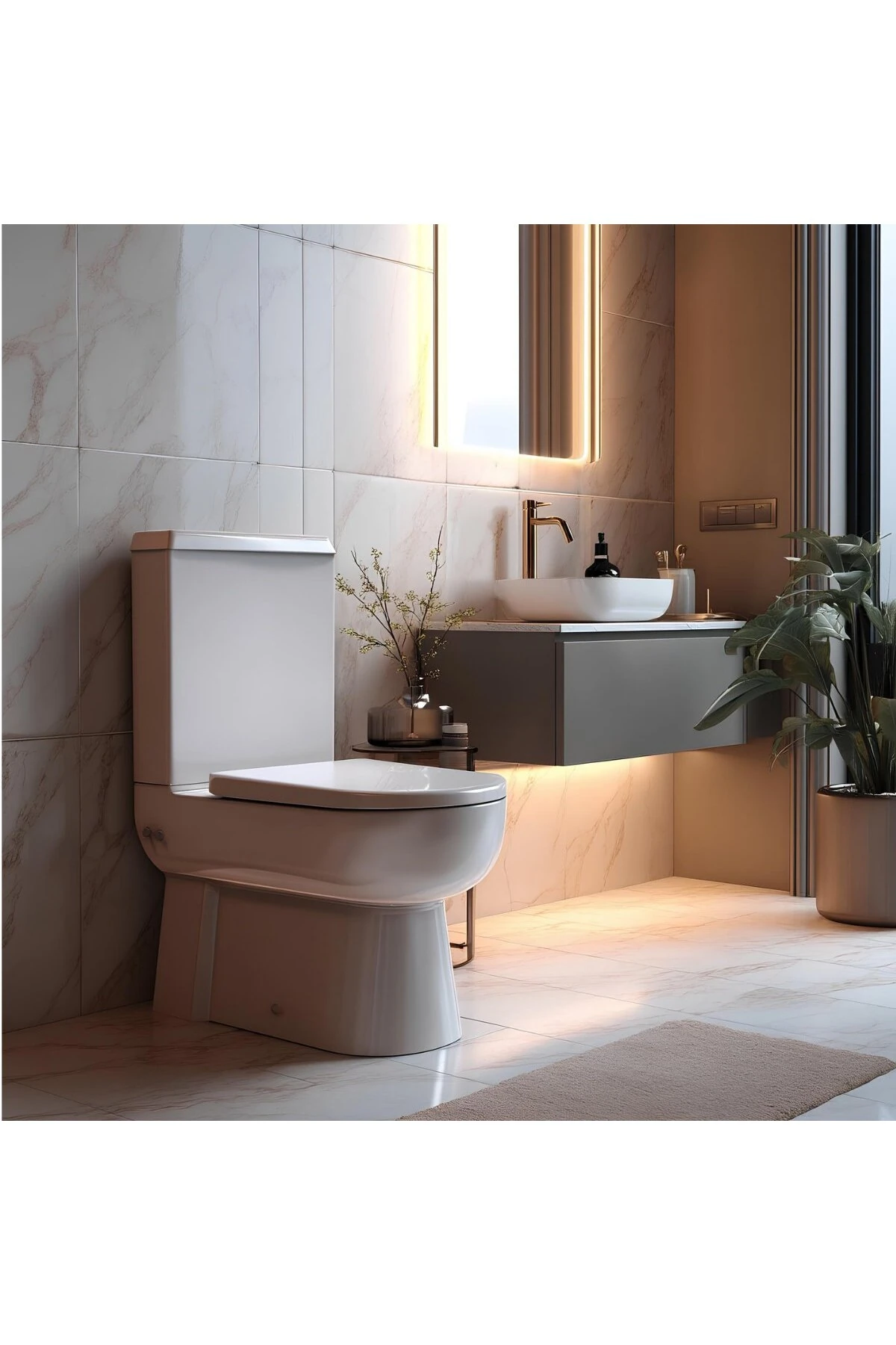 Turavit Omega Beyaz Kanallı Duvara Sıfır Klozet Takımı OMG1303, Nkp İnci Yavaş Kapak