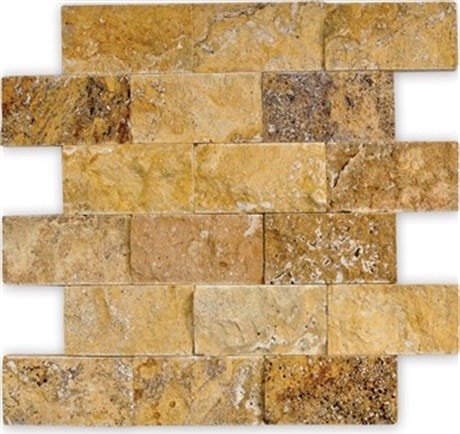 5X10Cm Sarı Doğal Taş Traverten Patlatma Mozaik Duvar Kaplaması