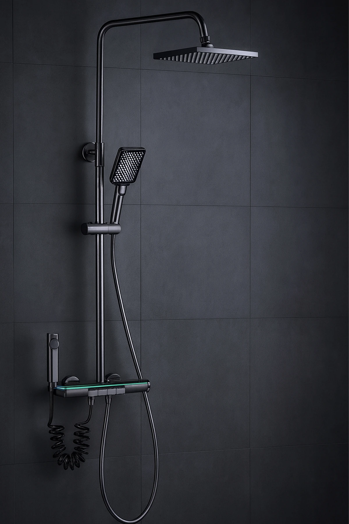 LÜX DİJİTAL GÖSTERGELİ VE LEDLİ 5 FONKSİYONLU PİYANO DUŞ SETİ PASLANMAZ SİYAH