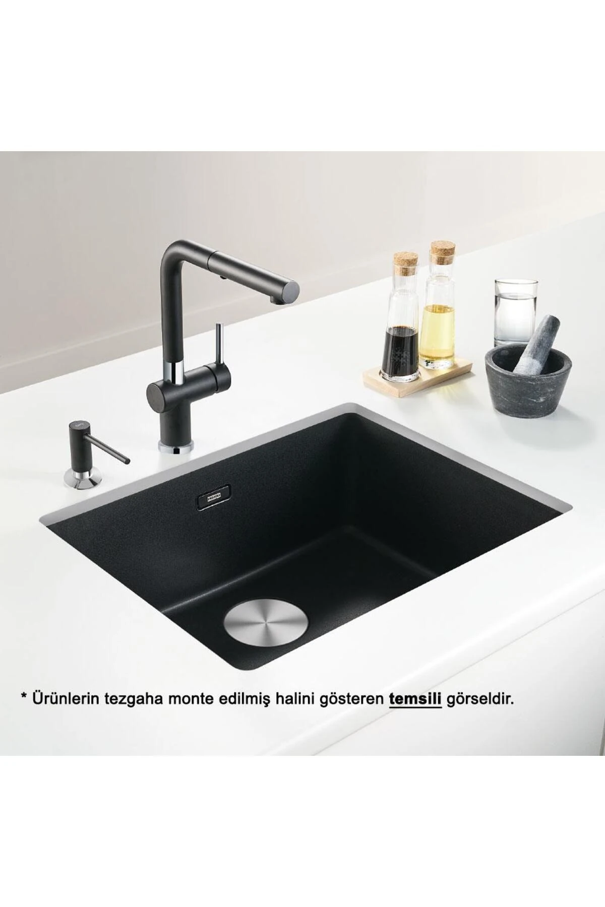 Maris MRG 110-52 Üçlü Set, Nero renk, Evye - Armatür - Sıvı sabunluk