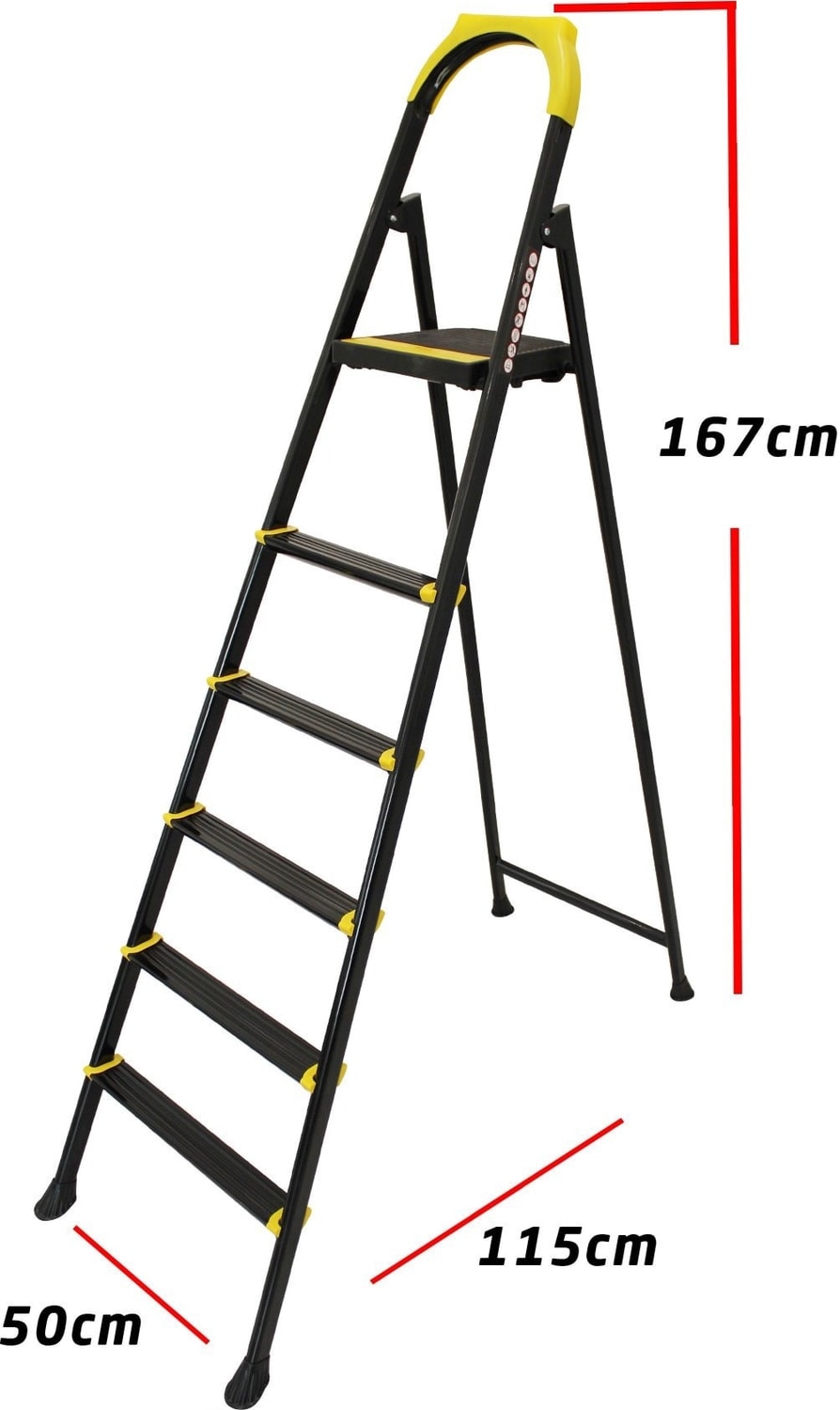 Leo 5+1 Basamaklı Metal Siyah Merdiven