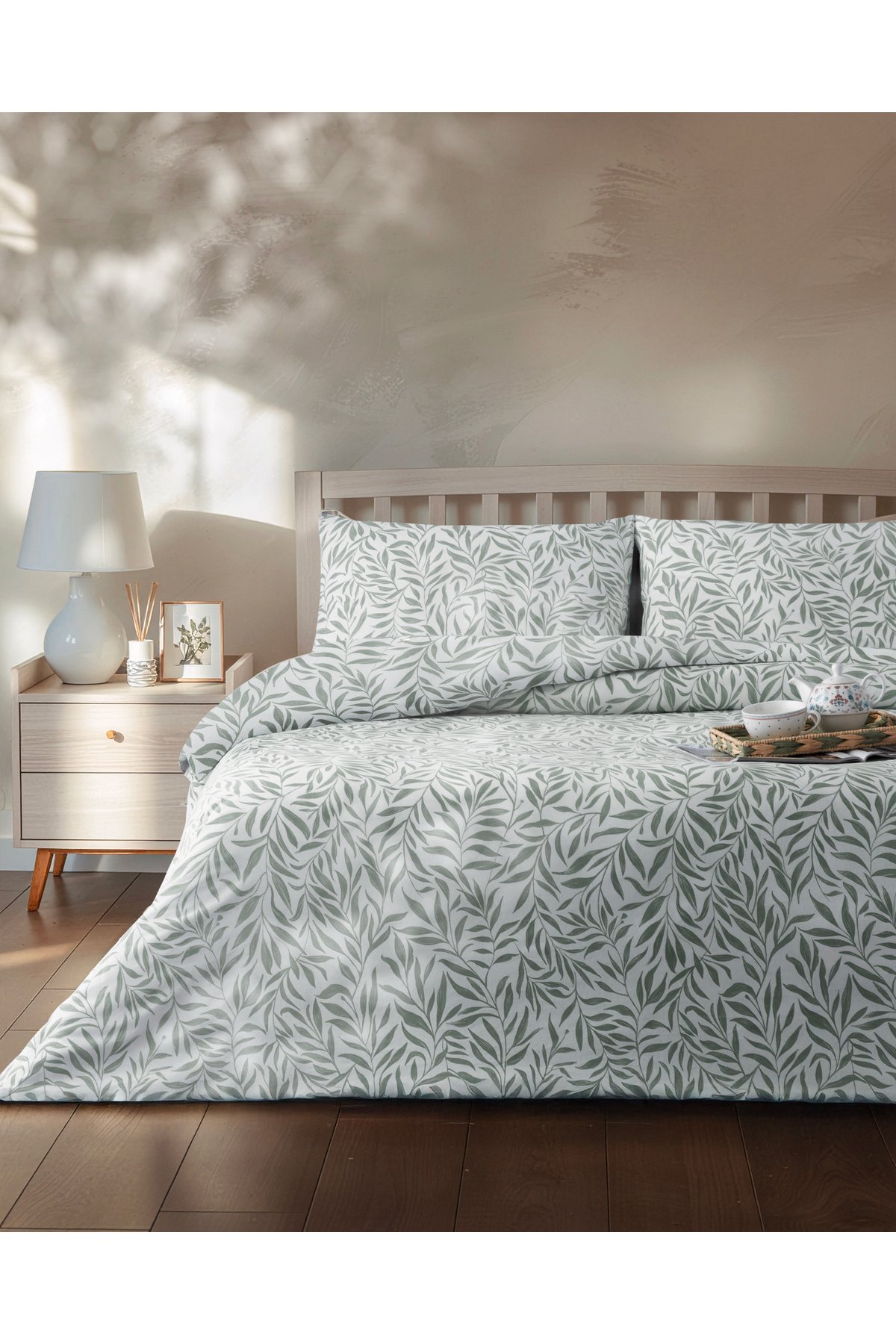 Leaf Dream Kolay Ütülenir Çift Kişilik Nevresim Takımı 200x220 cm Yeşil