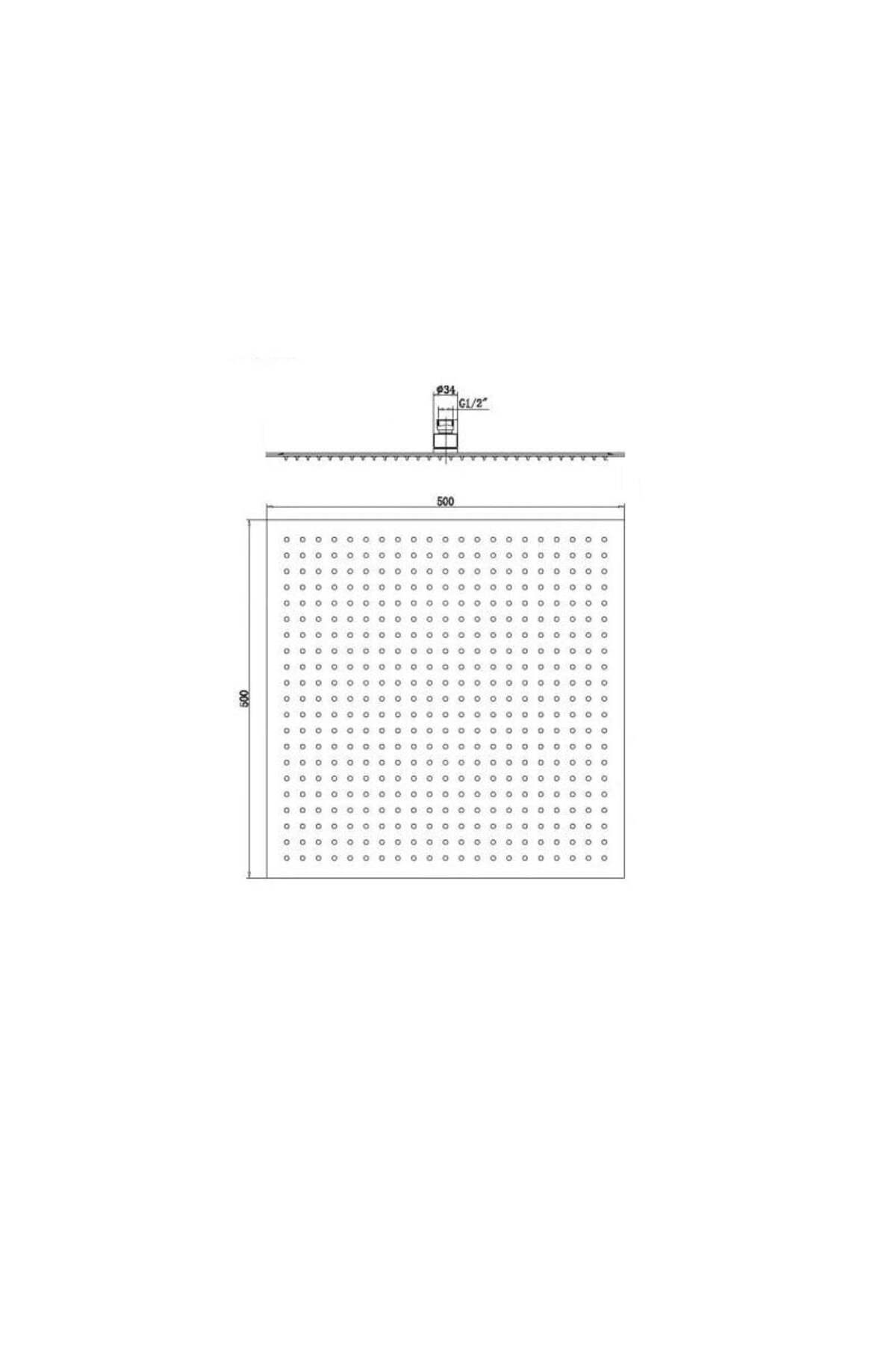 Ankastre Duş Başlığı Borulu Kare Slim Metal 50x50 cm Tavandan