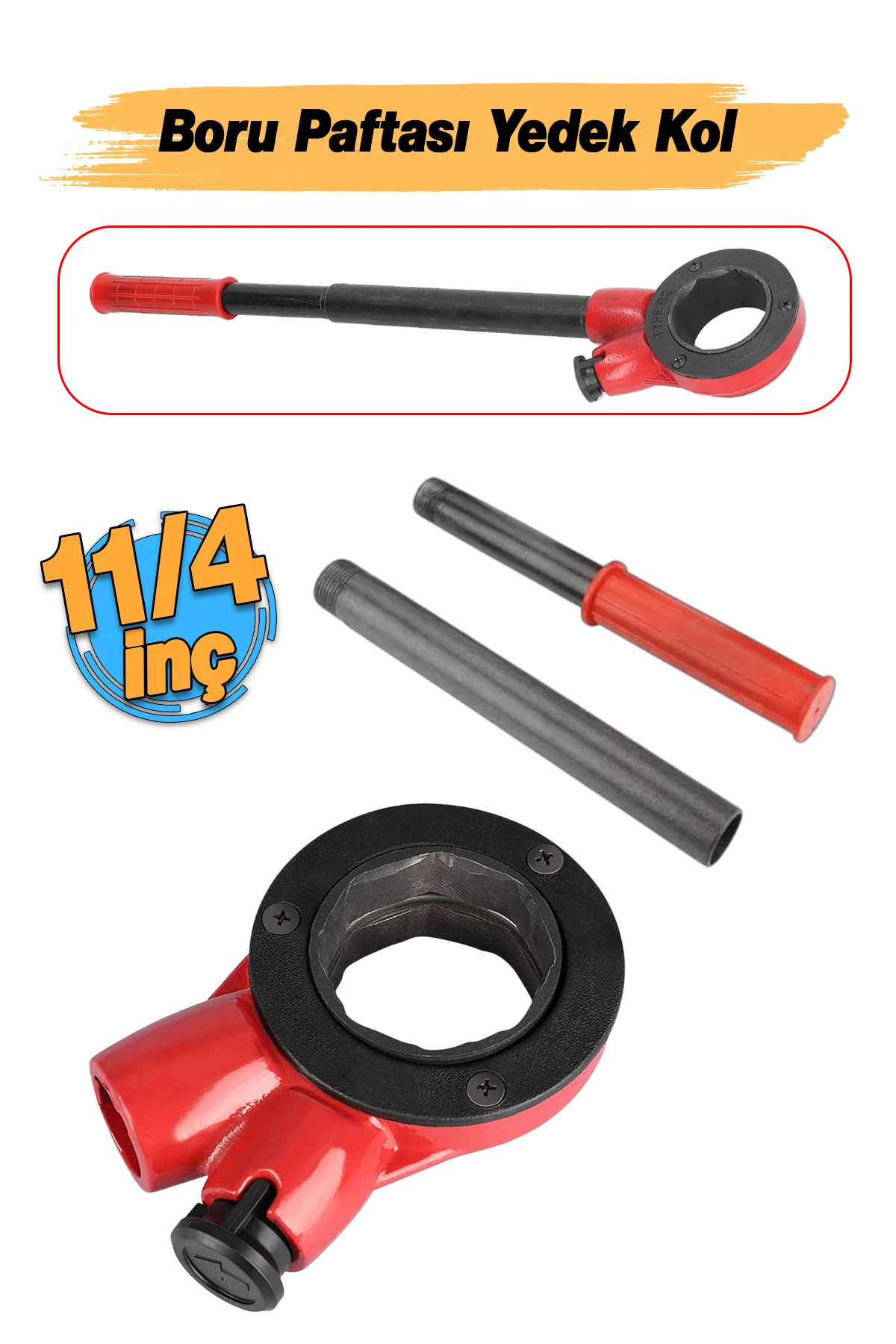 Manuel Diş Açma Pafta Kafası Tutucu 11/4" Boru Yedek Kolu Uzun Sap Çek Çevir Bırak Sağa Sola Dönerli