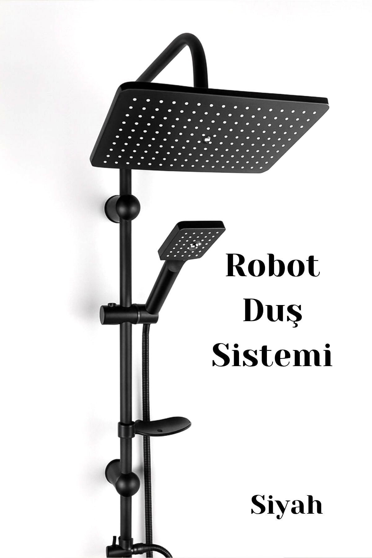 Robot Tepe Duş Seti Tam Takım Mat Siyah Lüks Yağmurlama Başlıklı Vidalı Duş Sistemi Banyo Duvar Tipi
