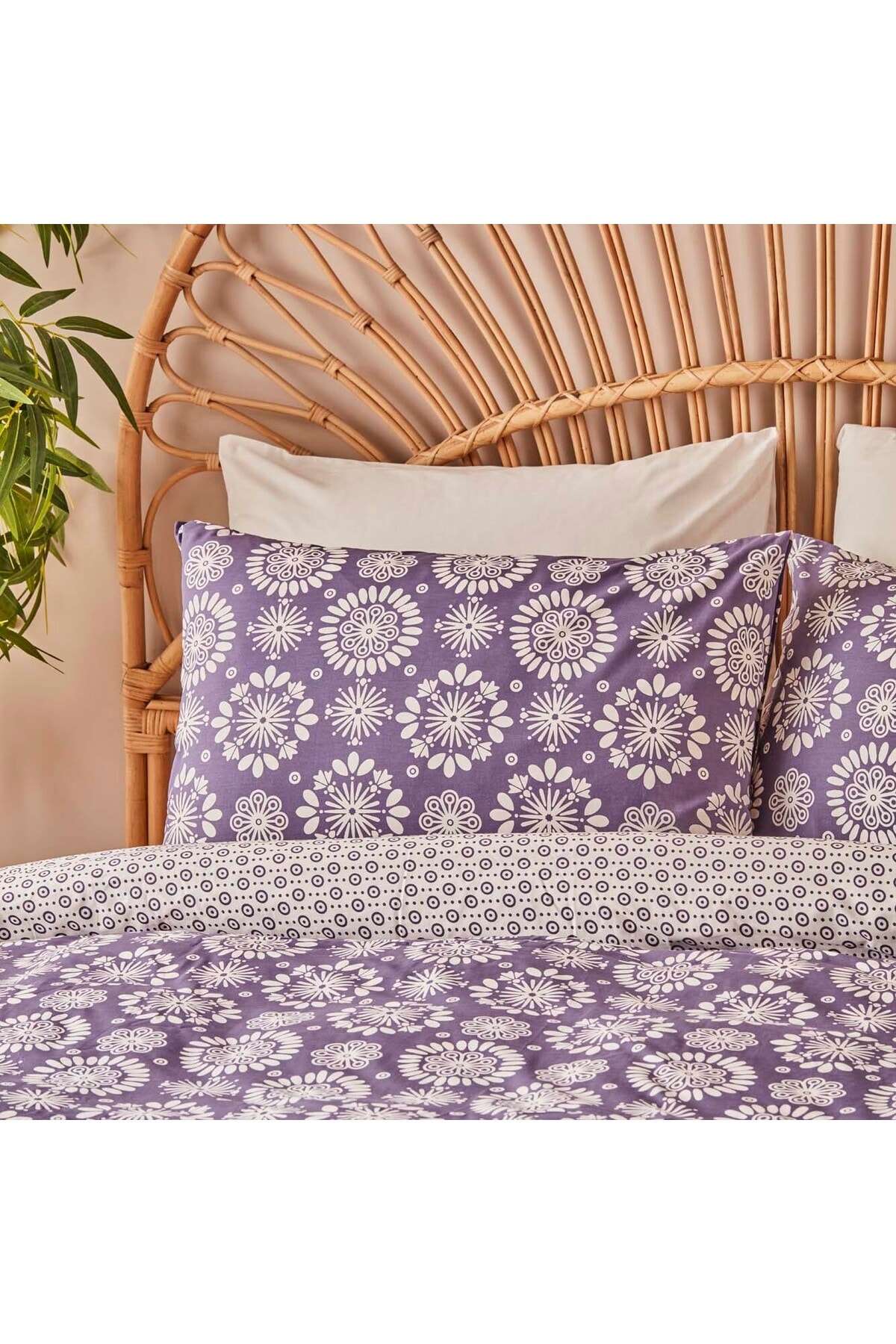 %100 Pamuk Ranforce Misa King Size Nevresim Seti Mor (260x240 cm)