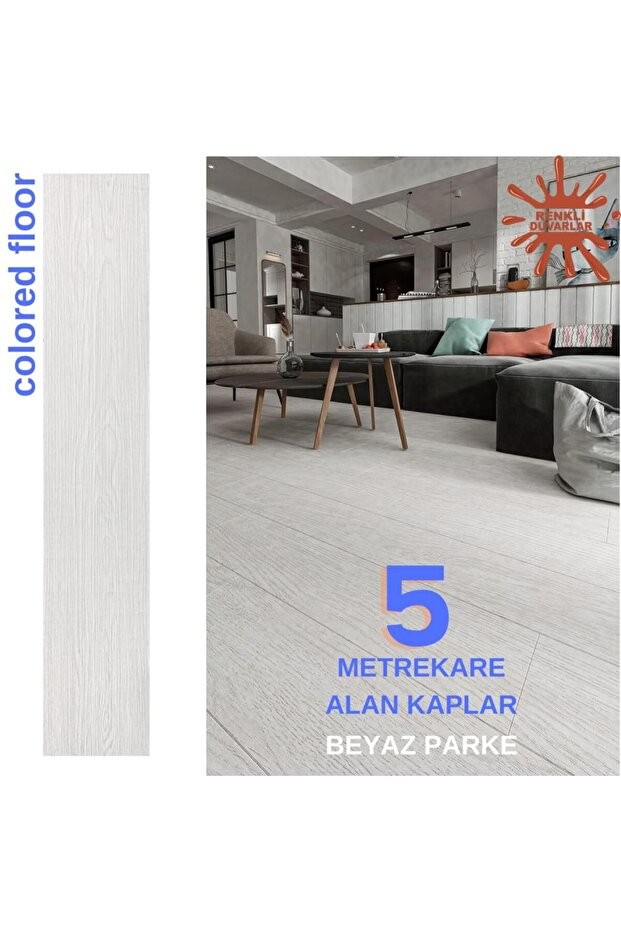 5m2 Alan Kaplar Beyaz Model Pvc Floor Yapışkanlı Sudan Etkilenmeyen PVC Yer Döşeme Parkesi PARKE-P12