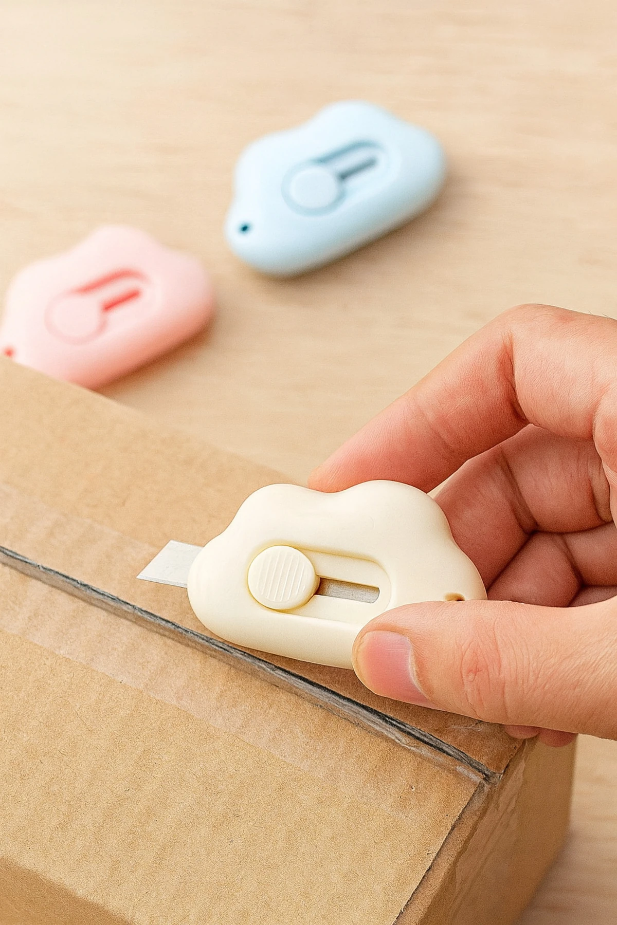 Bulut Şekilli Mini Maket Bıçağı- Taşınabilir Güvenli, Sevimli Kesici-3 Renk Falçata 1 Adet Gönderim