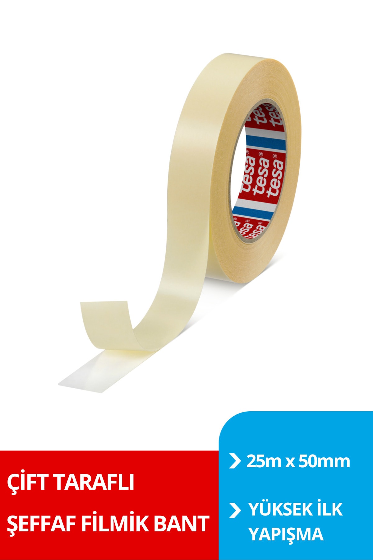 TESA Çift Taraflı Filmik Bant, Genel Amaçlı Filmik, Şeffaf, 25m X 50mm