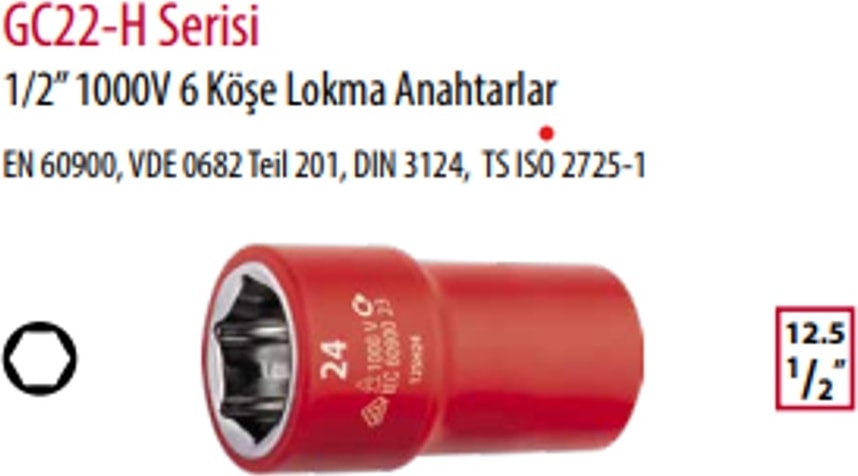 Ceta GC22-H24 1/2" 1000V 6 Köşe Lokma Anahtarlar