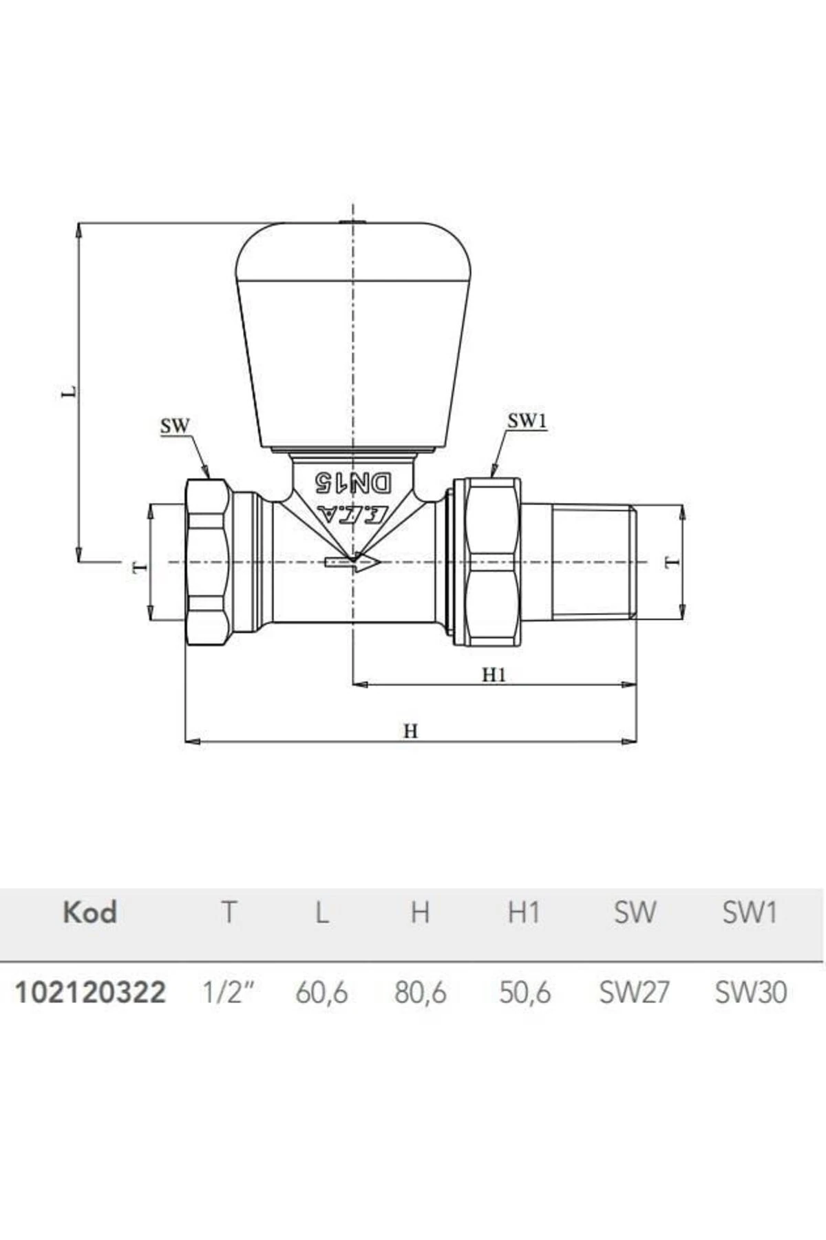 1/2 Rv2 Düz Radyatör Valfi 102120322