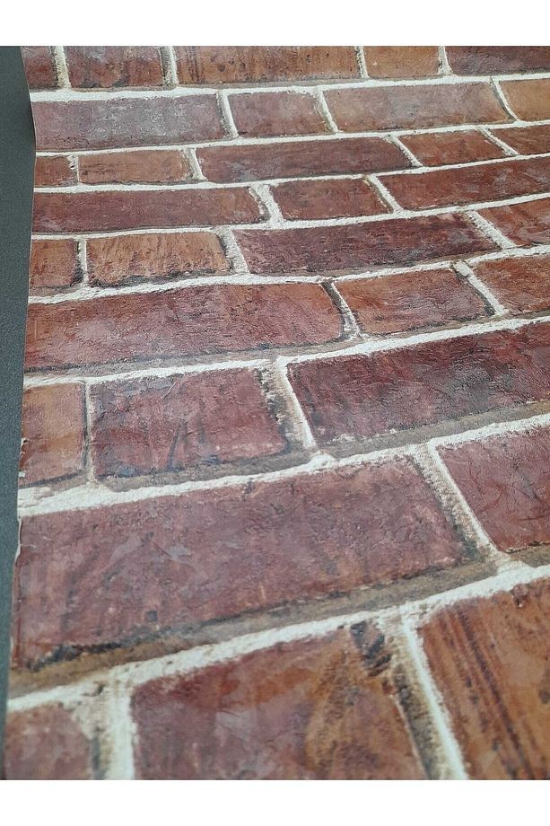 Kırmızı Tuğla Desenli Beyaz Derzli Duvar Kağıdı(5m2)