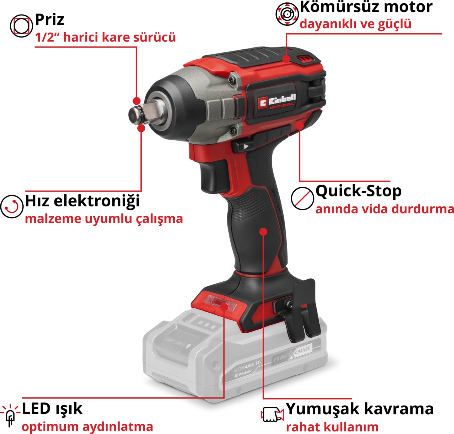 Akülü Darbeli Somun Sıkma IMPAXXO 18/230 Power X-Change (Li-Ion, 18 V, 230 Nm, Kömürsüz Motor, Akü ve Şarj Cihazı Dahil Değildir) - 4510080