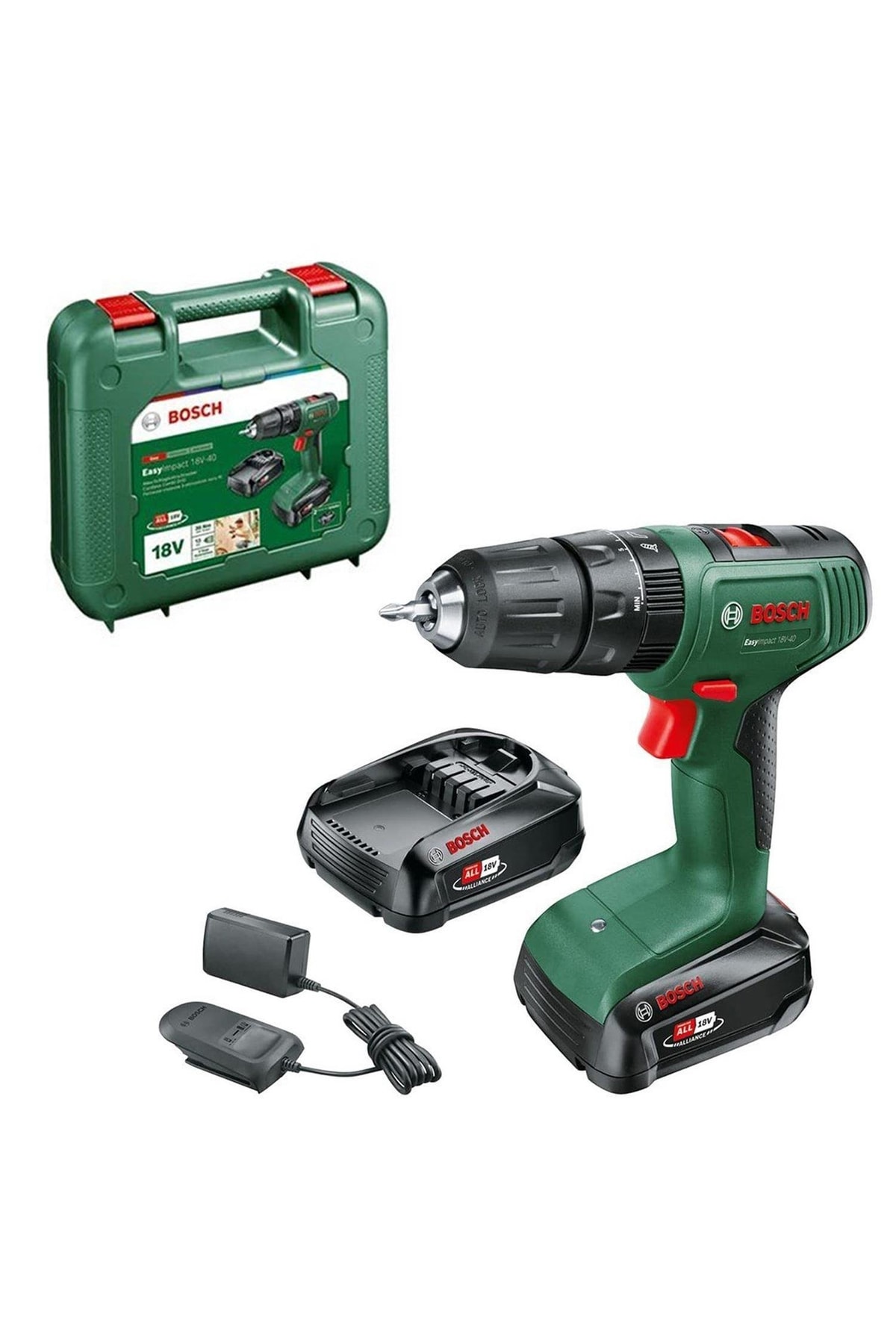 BOSCH EasyImpact 18V-40 (2x2Ah)+ Universalhammer 18v Kırıcı Delici (Aküsüz)+ Sırt Çantası