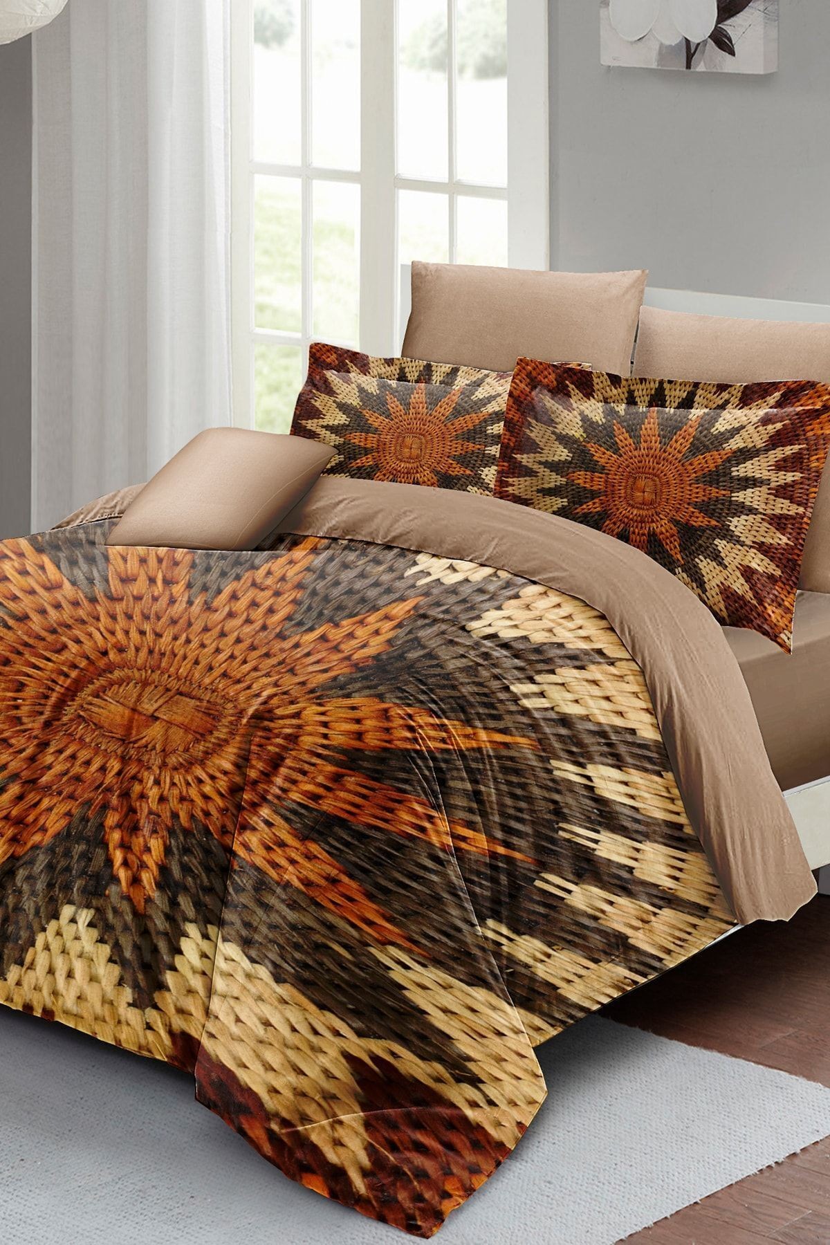 Wicker Flower Çift Kişilik Nevresim Takımı 3d Pamuk Saten