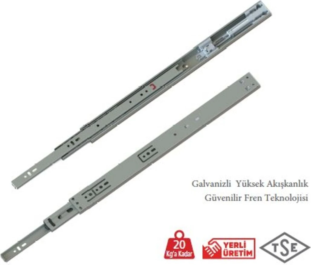 En 35 mm Frenli Teleskopik Bilyalı Çekmece Rayı - 50 cm (2 Takım)
